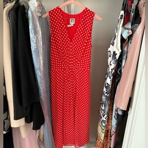 Anne Klein Red and White Polka Dot Midi Dress